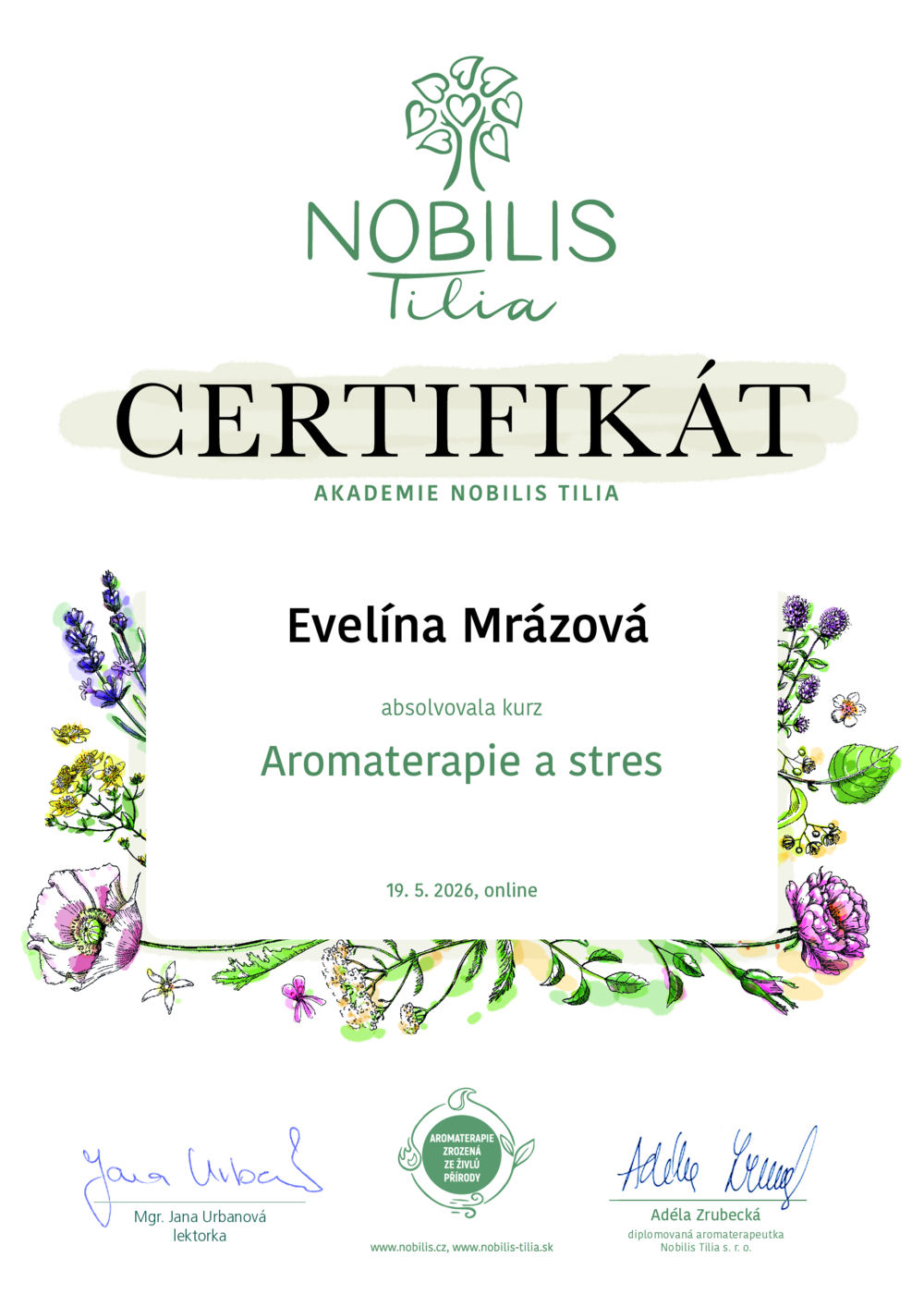 Certifikát – Aromaterapie a stres