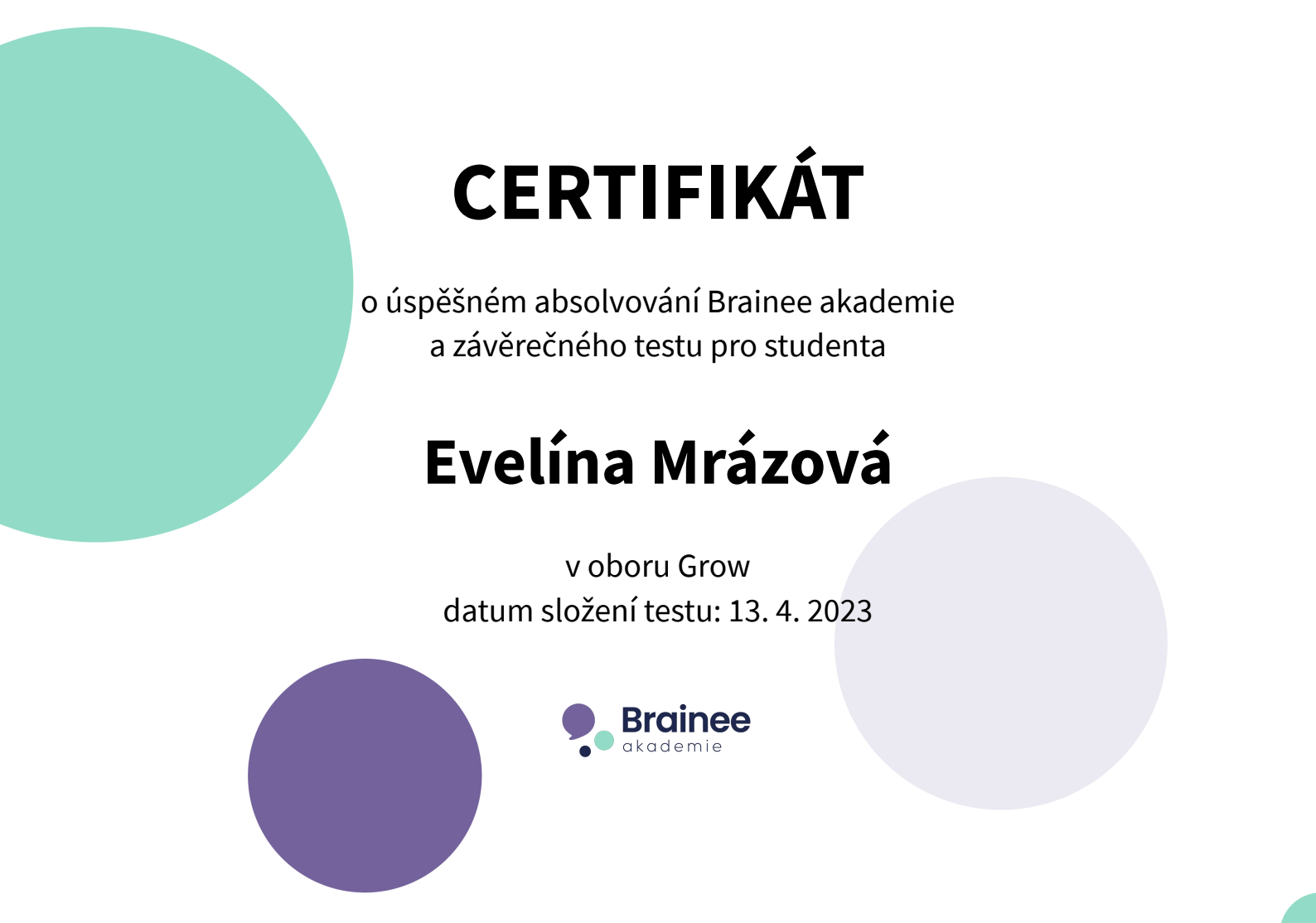 Certifikát – Grow – Brainee akademie